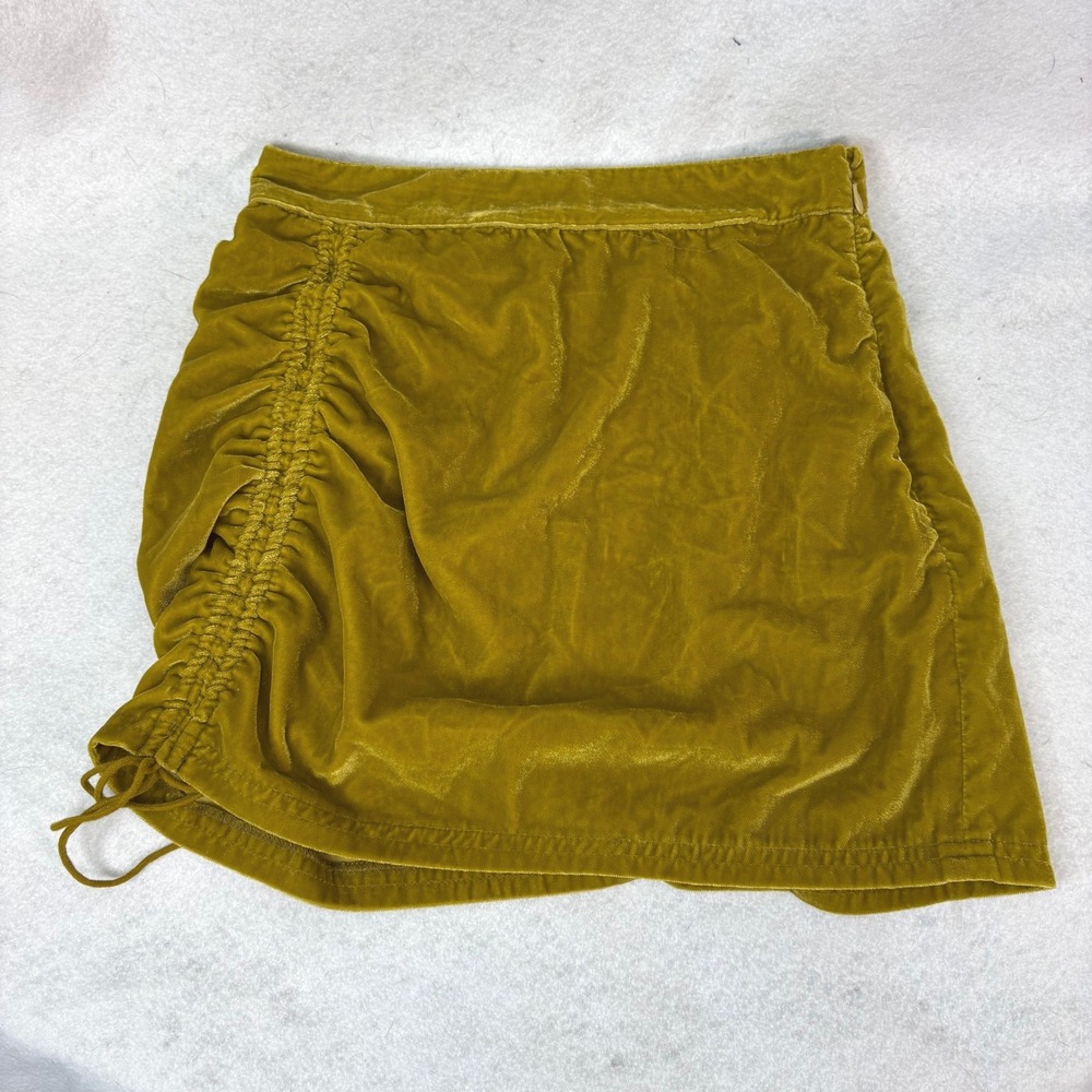 Free People Olive Ruched Vivienne Velvet Mini Skirt Sz 4‎ Boho Whimsigoth Indie